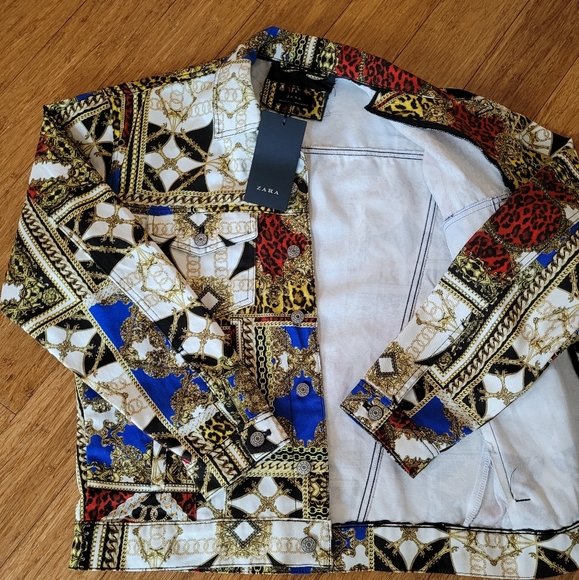 ZARA CHAIN PRINT VERSACE STYLE DENIM JACKET SIZE S NEW. - Picture 9 of 10